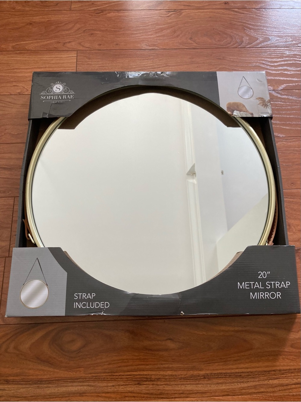 Modern Hanging Round Wall Mirror by a Strap - 20”